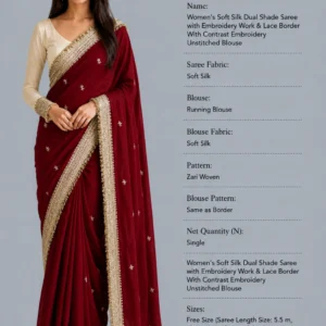 Women's Soft Silk Dual Shade Saree with Embroidery Work