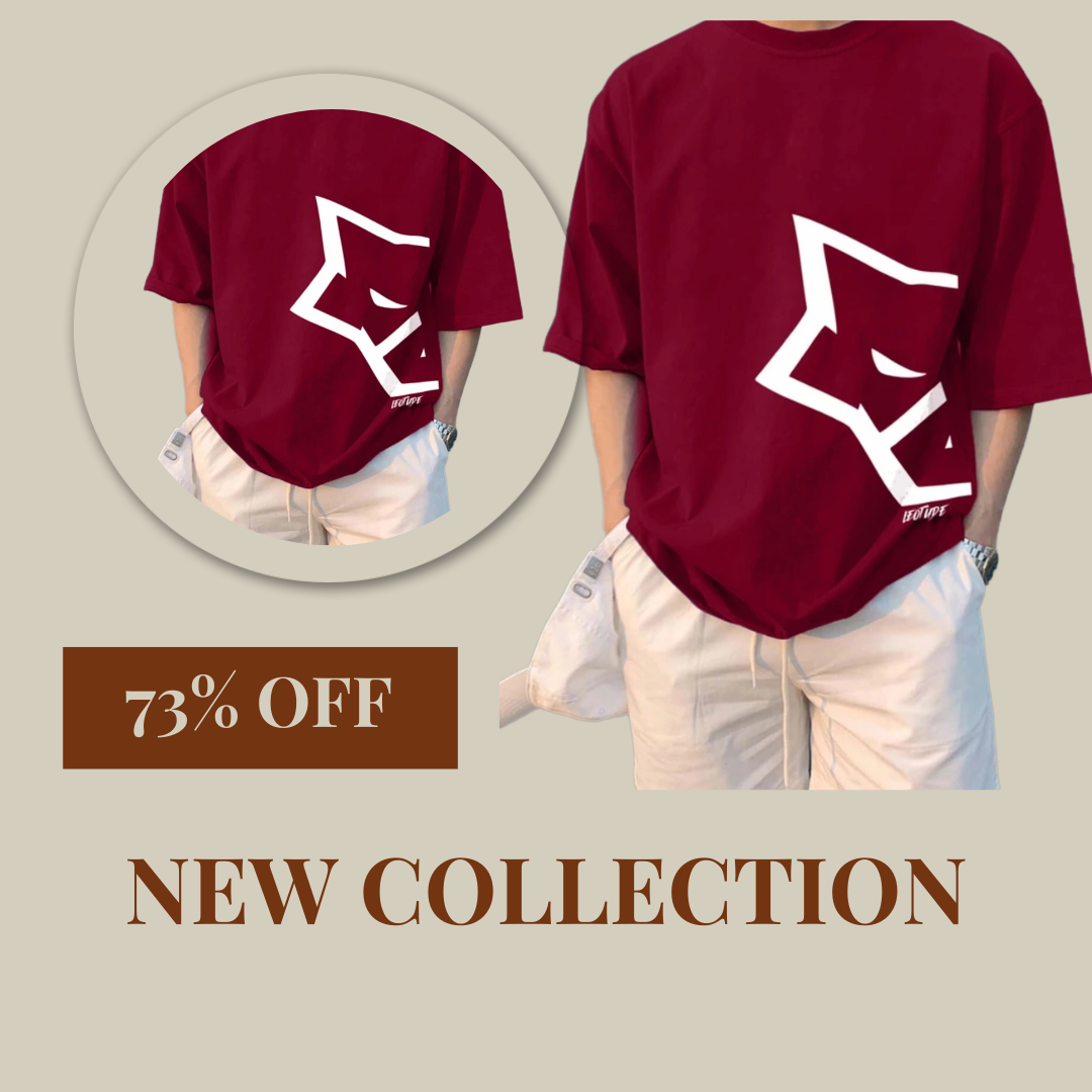 JUST ROAR Men Printed Round Neck Cotton Blend Maroon T-Shirt