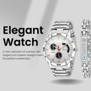 Praizy Silver Dial Adjustable Length Stainless Steel and Diamond King Bracelet Analog Watch  - For Men PZ629