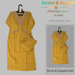 YELLOW Kurta Dupatta Set On Roman Silk Fabric