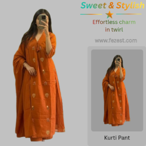Pure Cotton Embroidered kurti pant with cotton dupatta set.