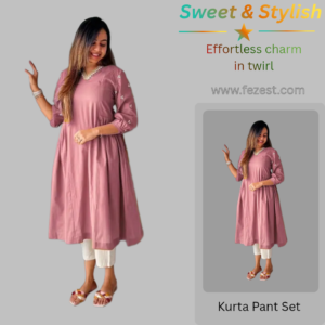 peach v neck kurta pant set