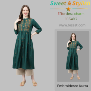 FASHION PATTI Women Embroidered Viscose Rayon A-line Kurta (Green)