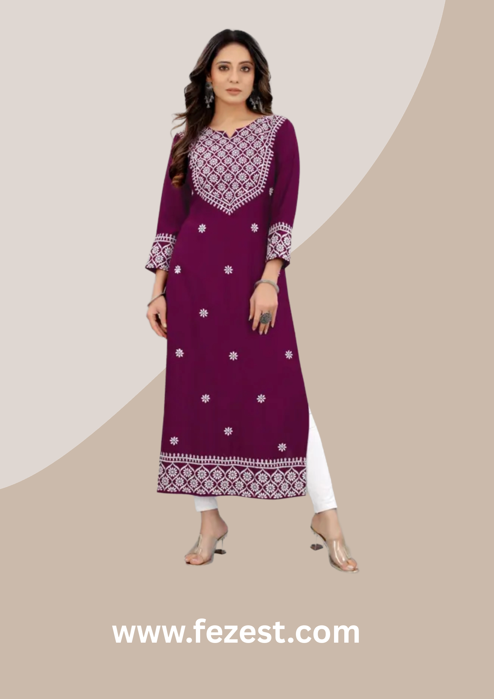 Women Embroidered Cotton Rayon Straight Kurta (Purple))