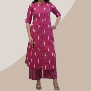 Women Straight Printed Pink Kurta With plaazzo Set