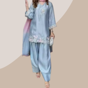 NEW DESIGNER WEDDING WEAR HEAVY EXCLUSIVE EMBRODAIRY WORK 3 PIS OUTFIT