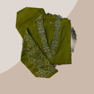 NEW GREEN V NECK EMBROIDERY KURTI WITH BOTTOMWEAR