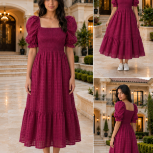 Women's Square Neck Puff Sleeve Fit & Flare Dress