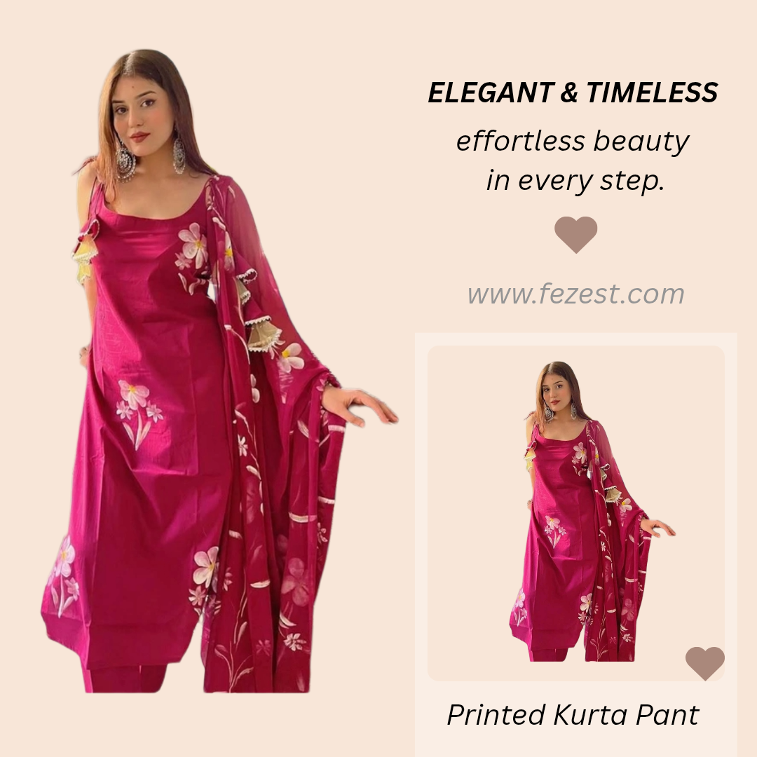 Shivayam The World Of Fashion Printed Kurta, Trouser/Pant & Dupatta Set