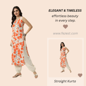 NYPA Women Printed Viscose Rayon Straight Kurta (Orange)