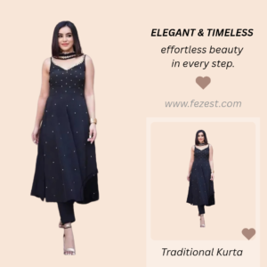New Tradition Black Sequnce Embroidery Work Kurta Set